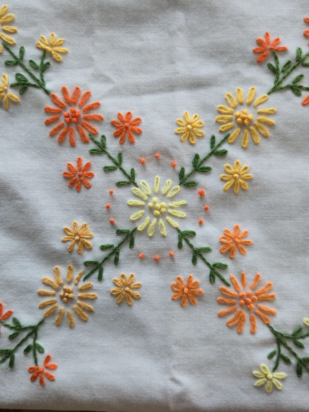 Vintage Hand-Embroidered Floral Tablecloth - Cottagecore Scalloped Edge